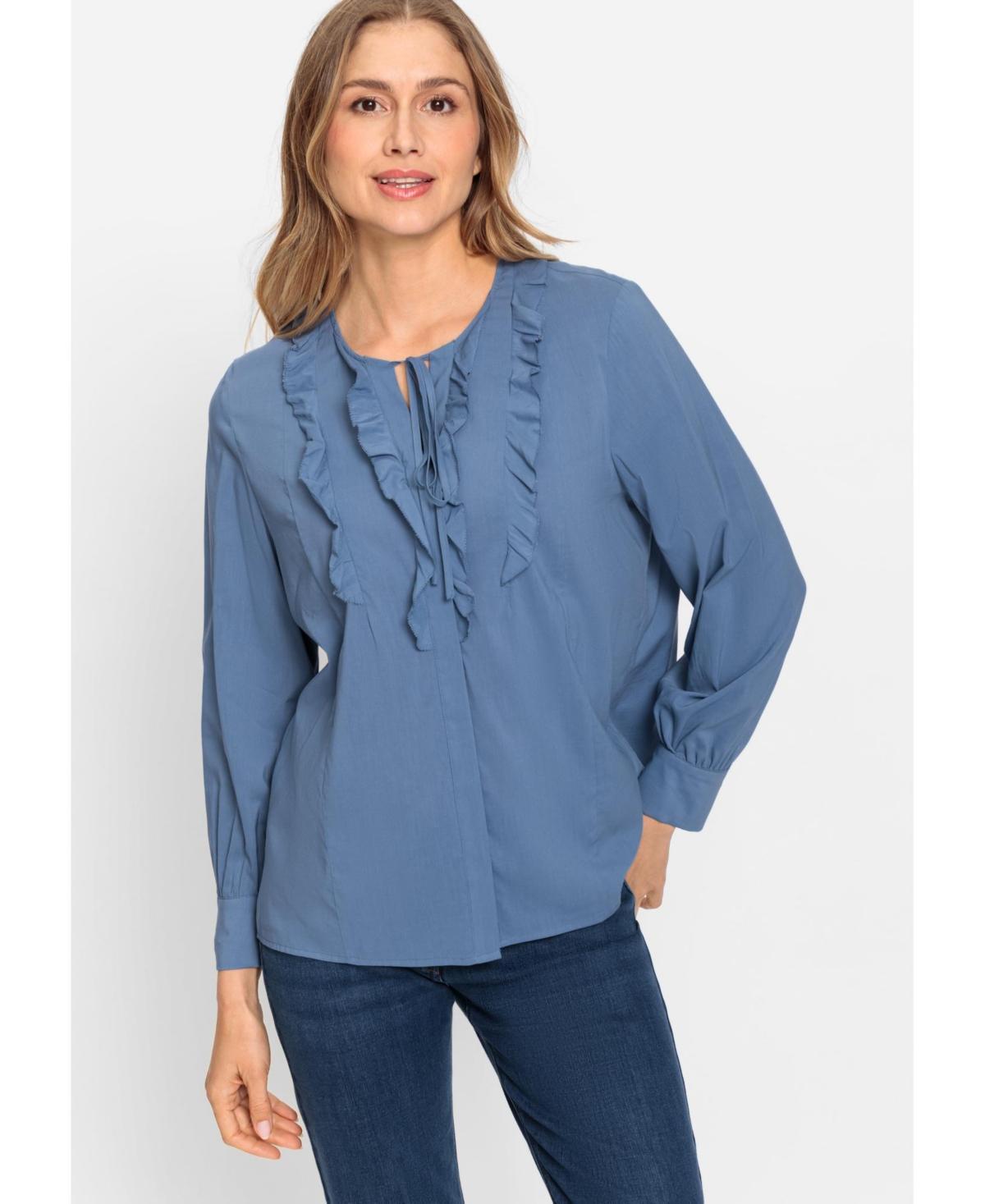 Olsen Womens Cotton Viscose Ruffle Shirt Product Image