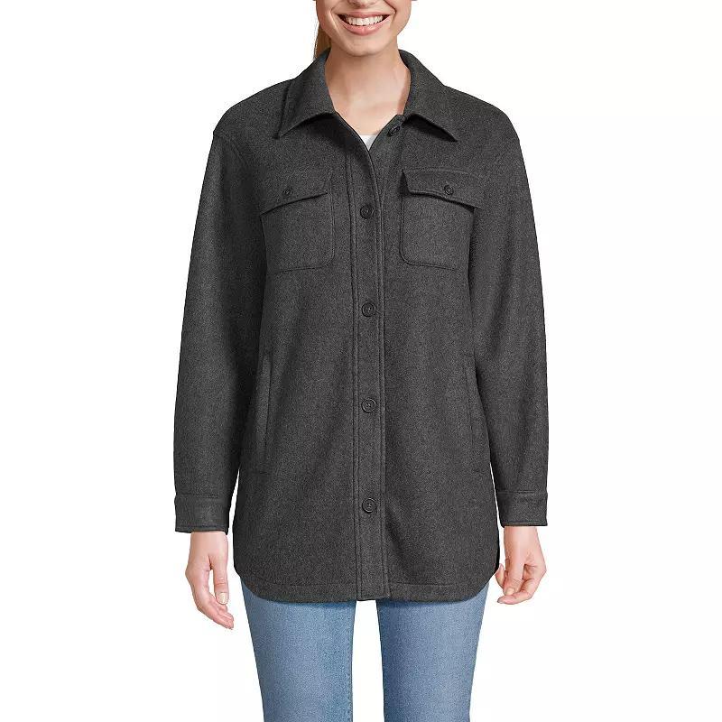 Petite Lands End Luxe Shirt Fleece Shacket, Womens Deep Grey Product Image