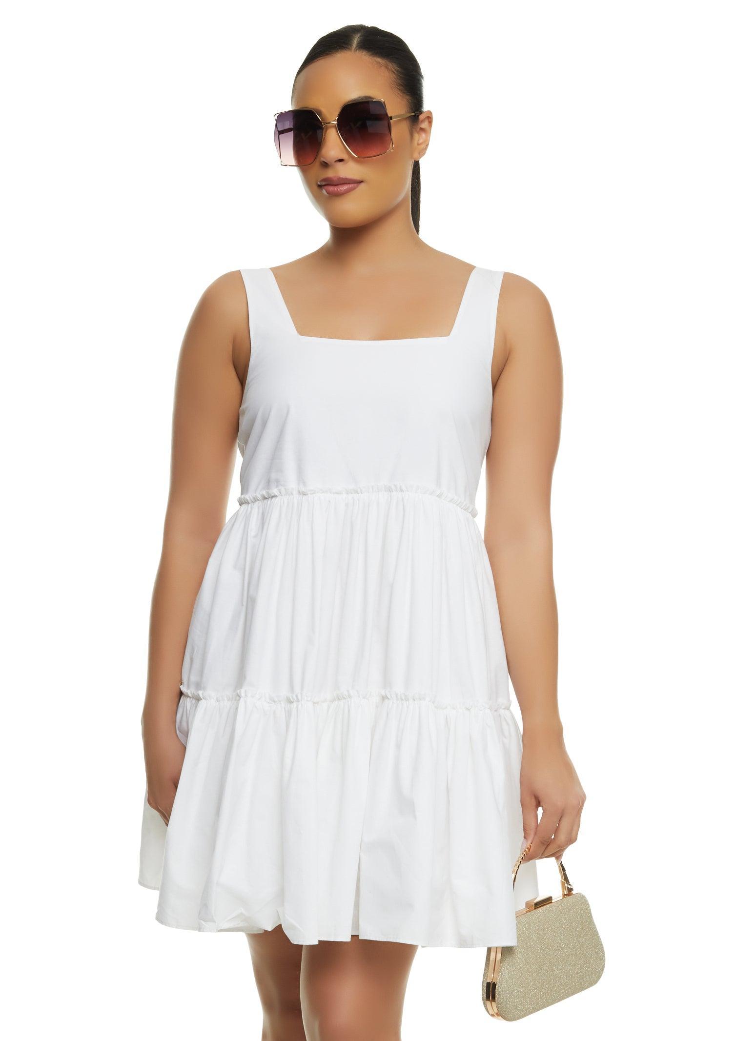 Womens Poplin Sleeveless Tiered Dress Product Image