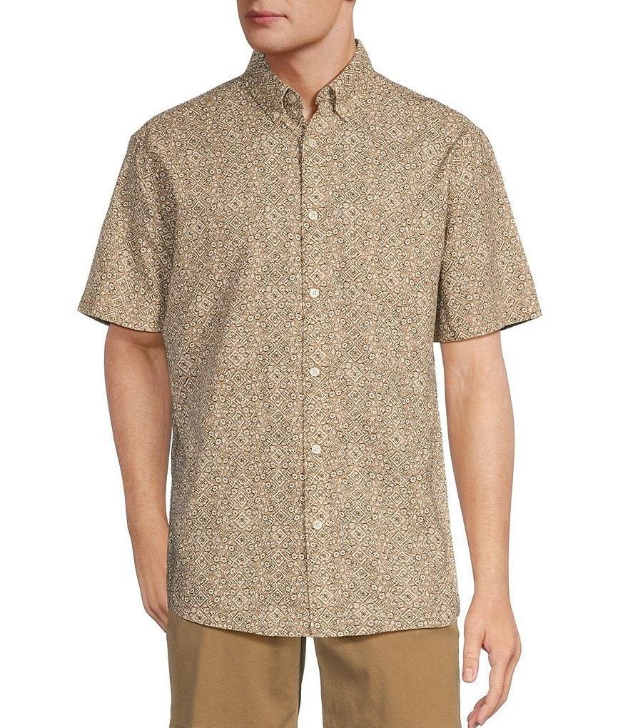 Roundtree & Yorke Short Sleeve Batik Print Linen Sport Shirt Product Image