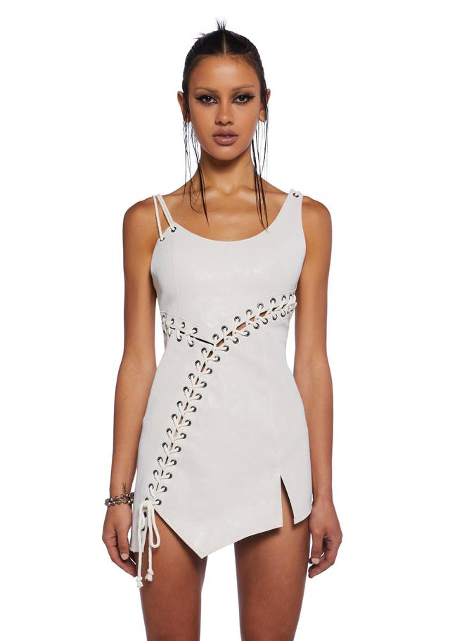 Darker Wavs Vegan Leather Patchwork Lace-Up Mini Dress - Off White Product Image