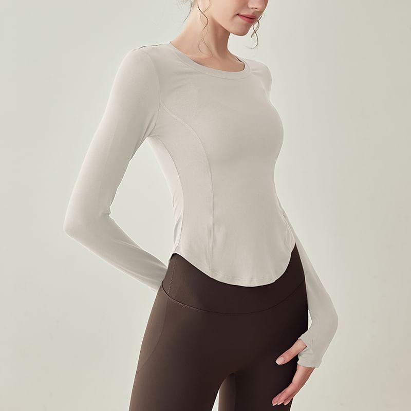 Long-Sleeve Plain Asymmetrical Sports T-Shirt Product Image