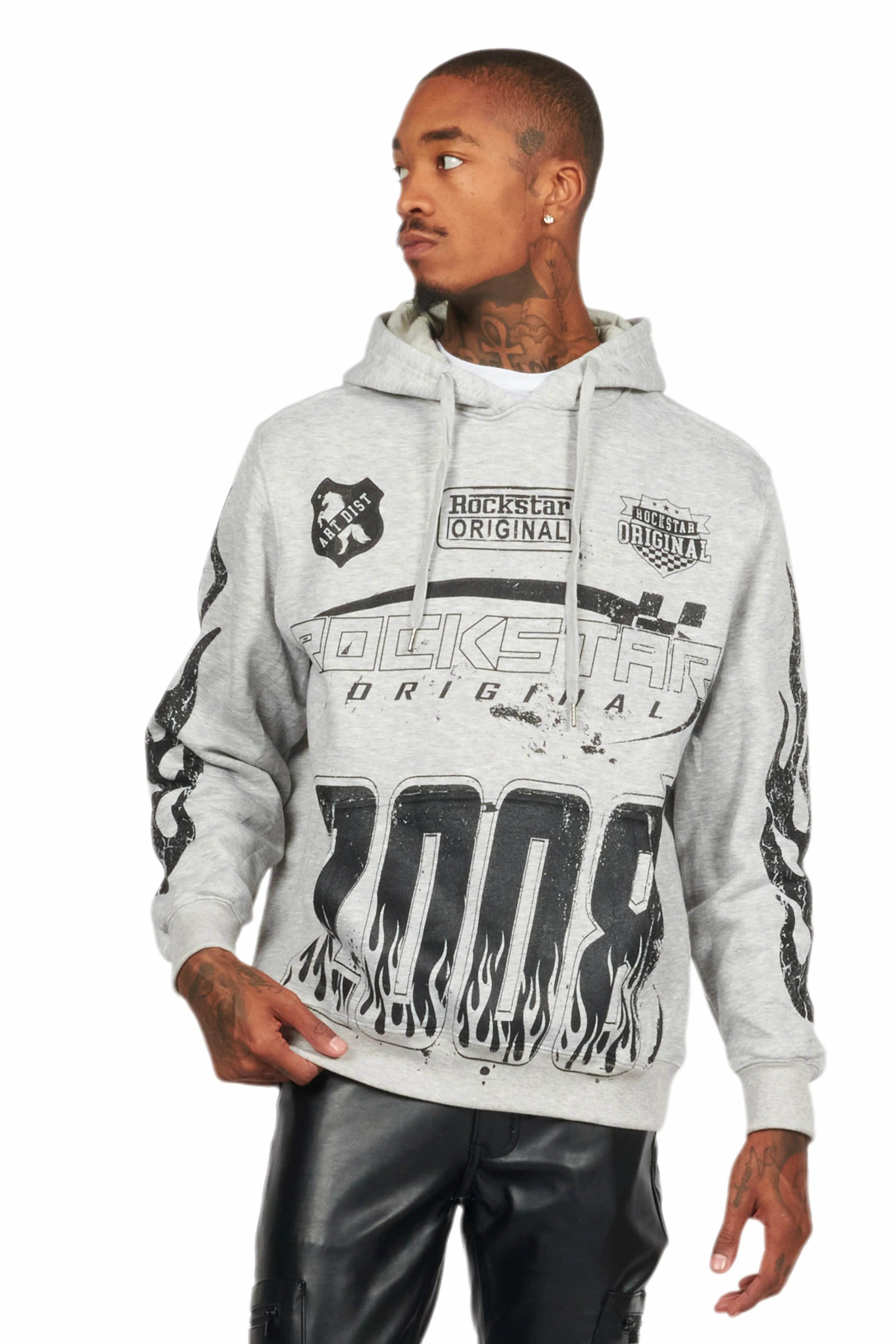 Amos Heather Grey Graphic Hoodie Male Product Image