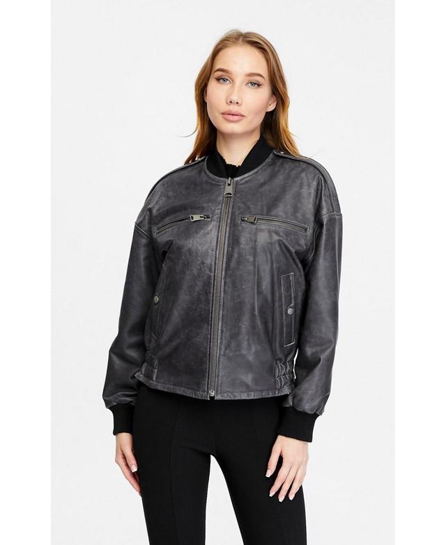 Furniq Uk Womens Leather Bomber Jacket Black Product Image