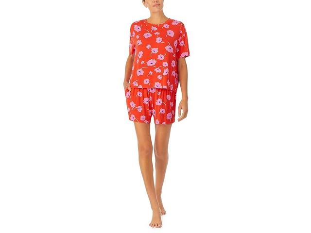 Sanctuary Short Sleeve Boxy Tee Boxer PJ Set (Red Floral) Women's Pajama Sets Product Image