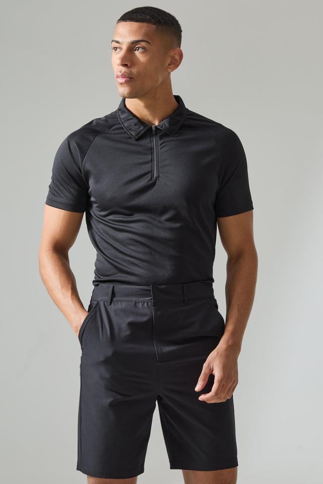 Mens Black Man Active Zip Golf Slim Fit Polo, Black Product Image