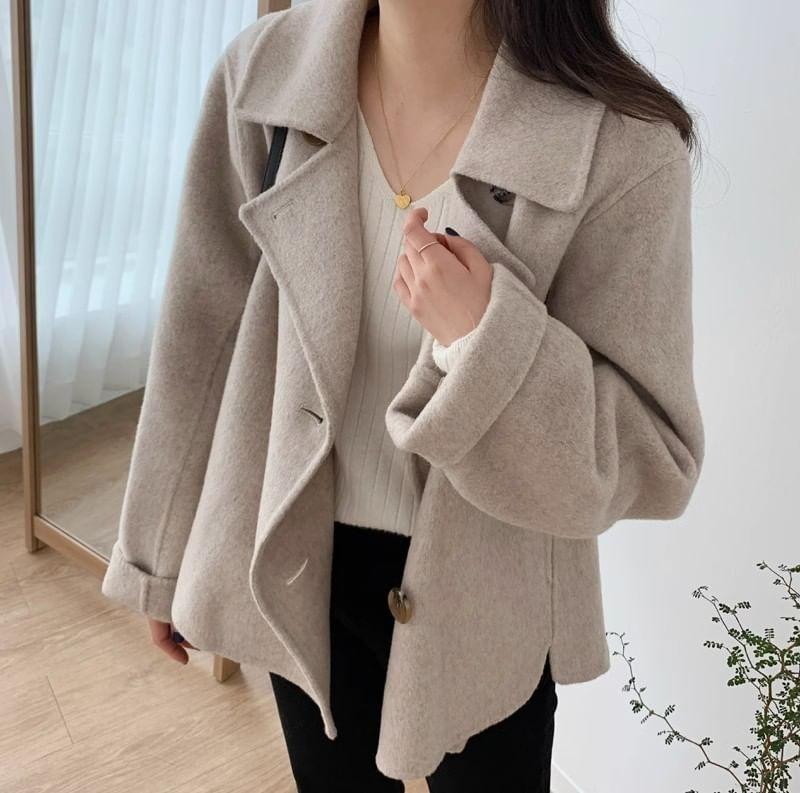 Lapel Collar Double-Breasted Coat Product Image