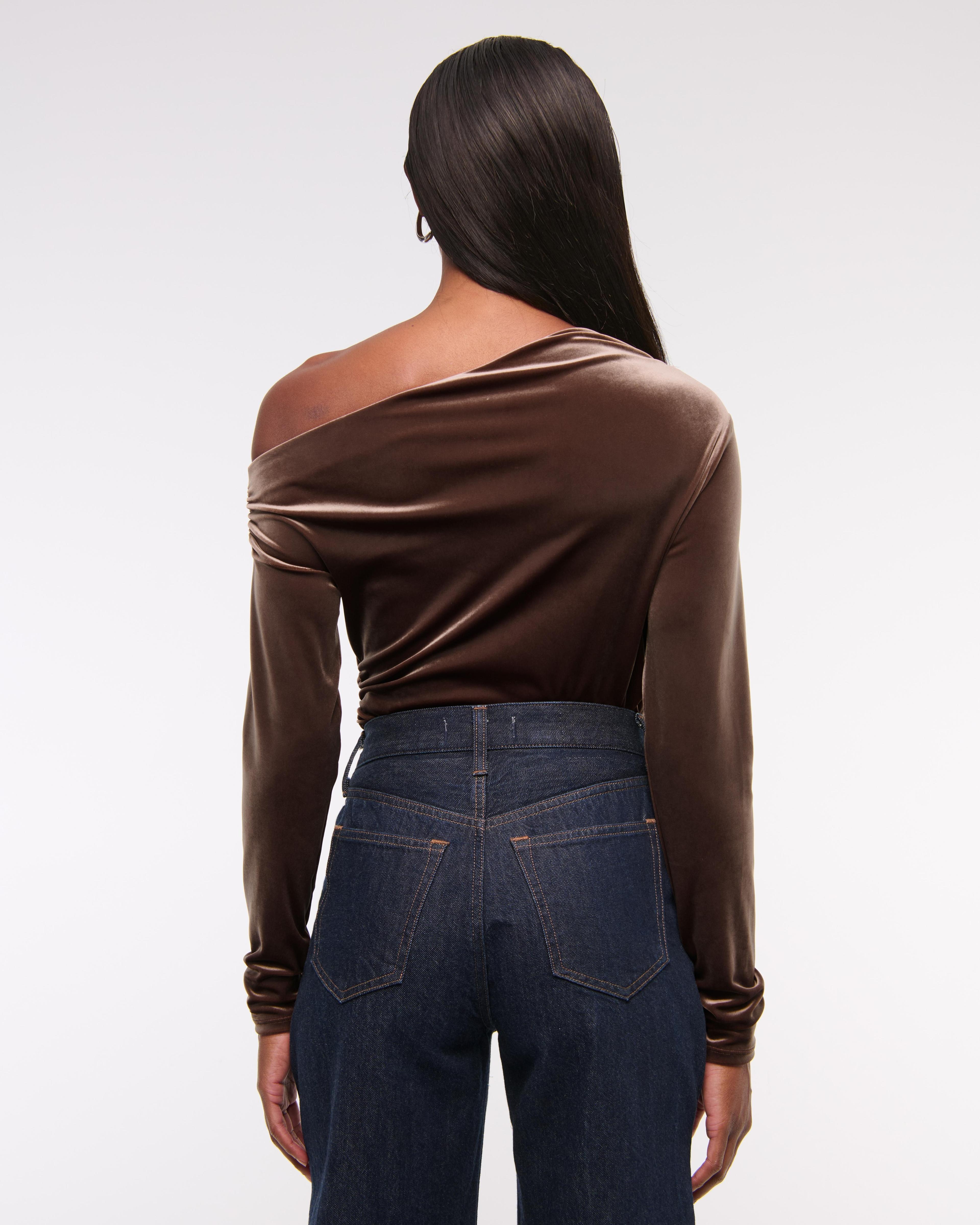 Long-Sleeve Off-The-Shoulder Draped Top Product Image