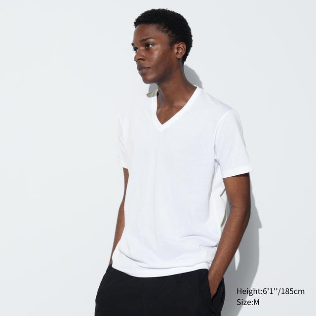 Mens Dry V-Neck Short-Sleeve Color T-Shirt with Quick-Drying White Small UNIQLO US Product Image