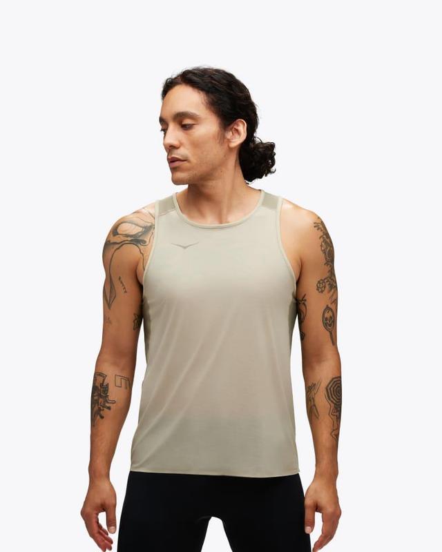 HOKA Mens Airolite Run Tank Top in Barley, Size XXL Product Image