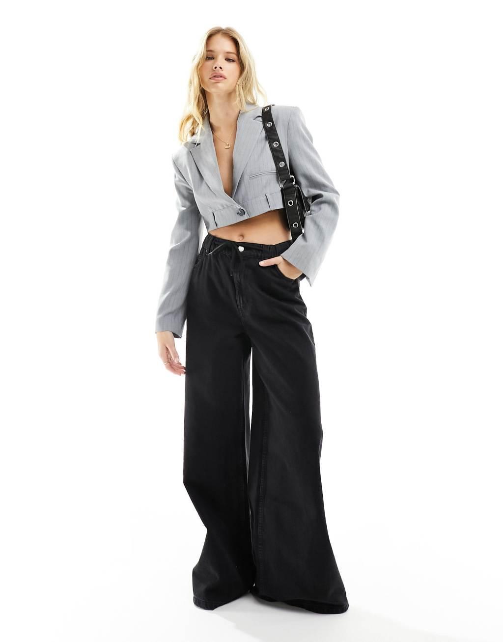 Bershka cropped blazer in gray pinstripe Product Image