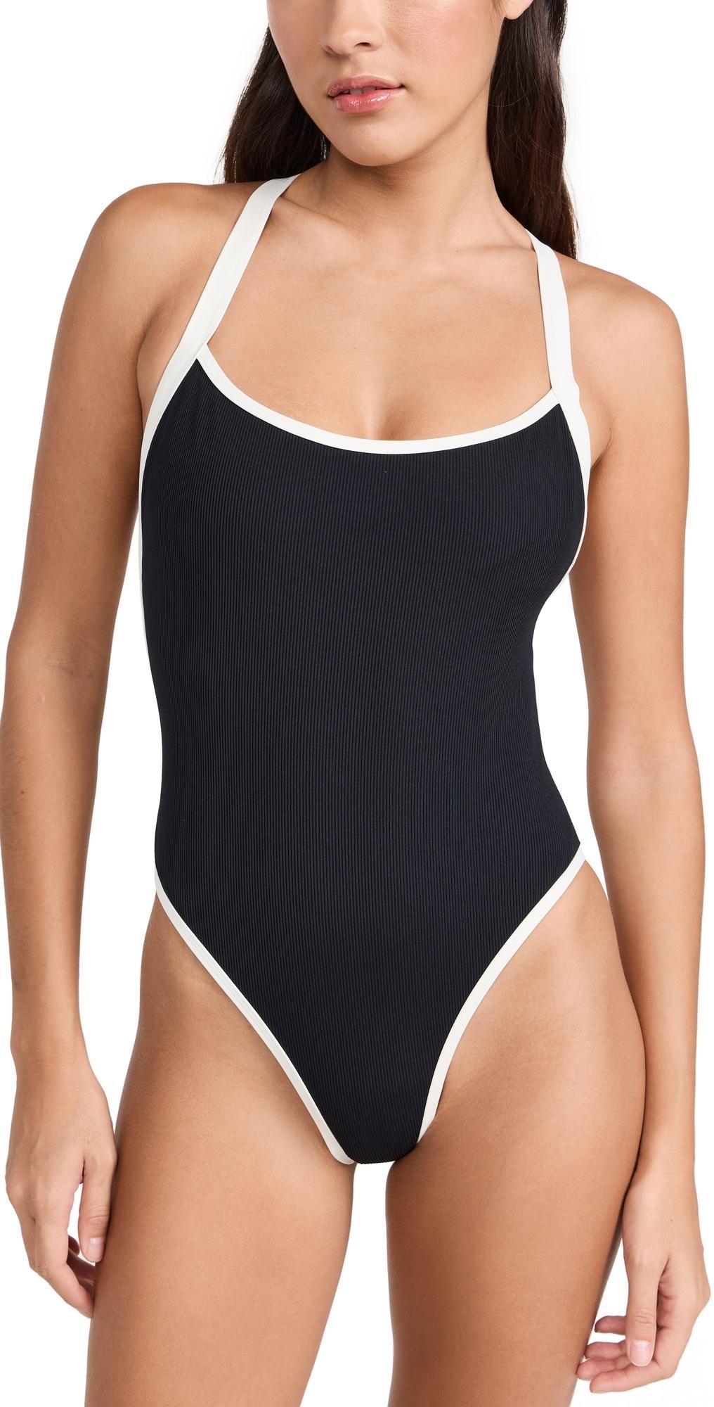 LSPACE Baewatch One Piece Black and Cream XS Product Image