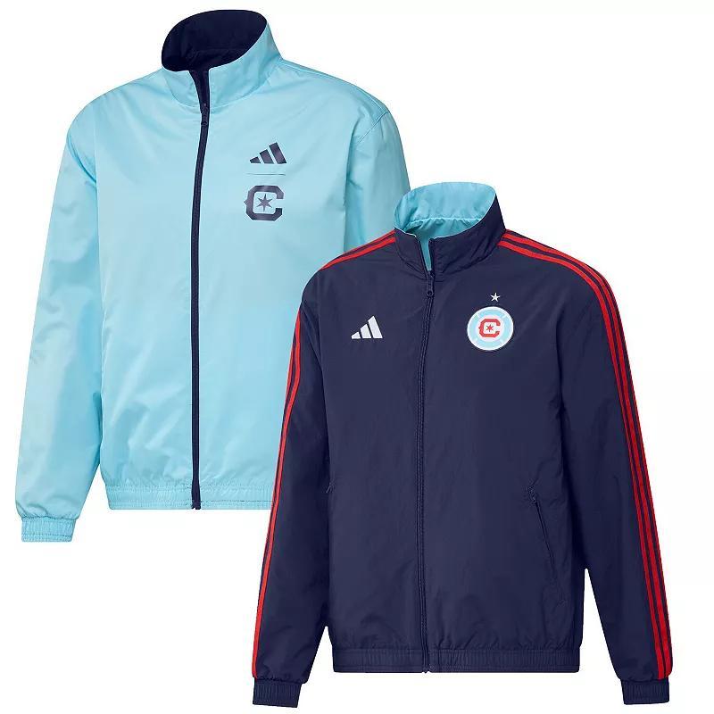 Mens adidas Navy and Light Blue Chicago Fire 2023 On-Field Anthem Full-Zip Reversible Team Jacket - Navy Product Image