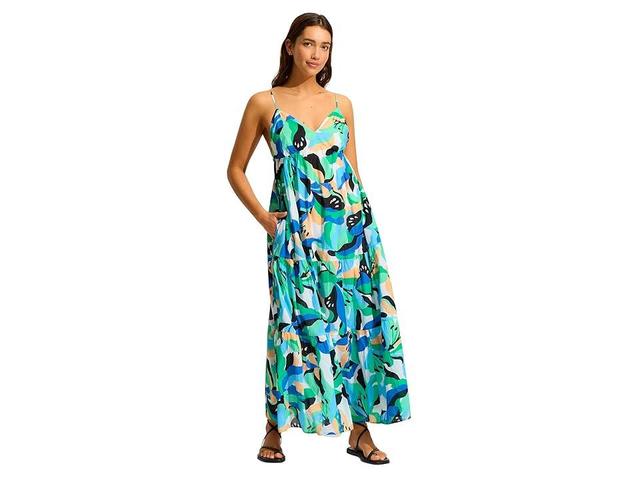 Seafolly Rio Tiered Midi Dress (Jade) Women's Dress Product Image