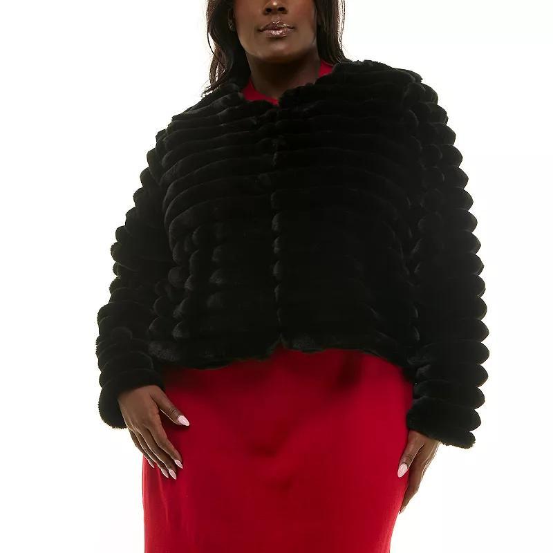 Plus Size Nina Leonard Long Sleeve Faux Fur Bolero, Womens Product Image