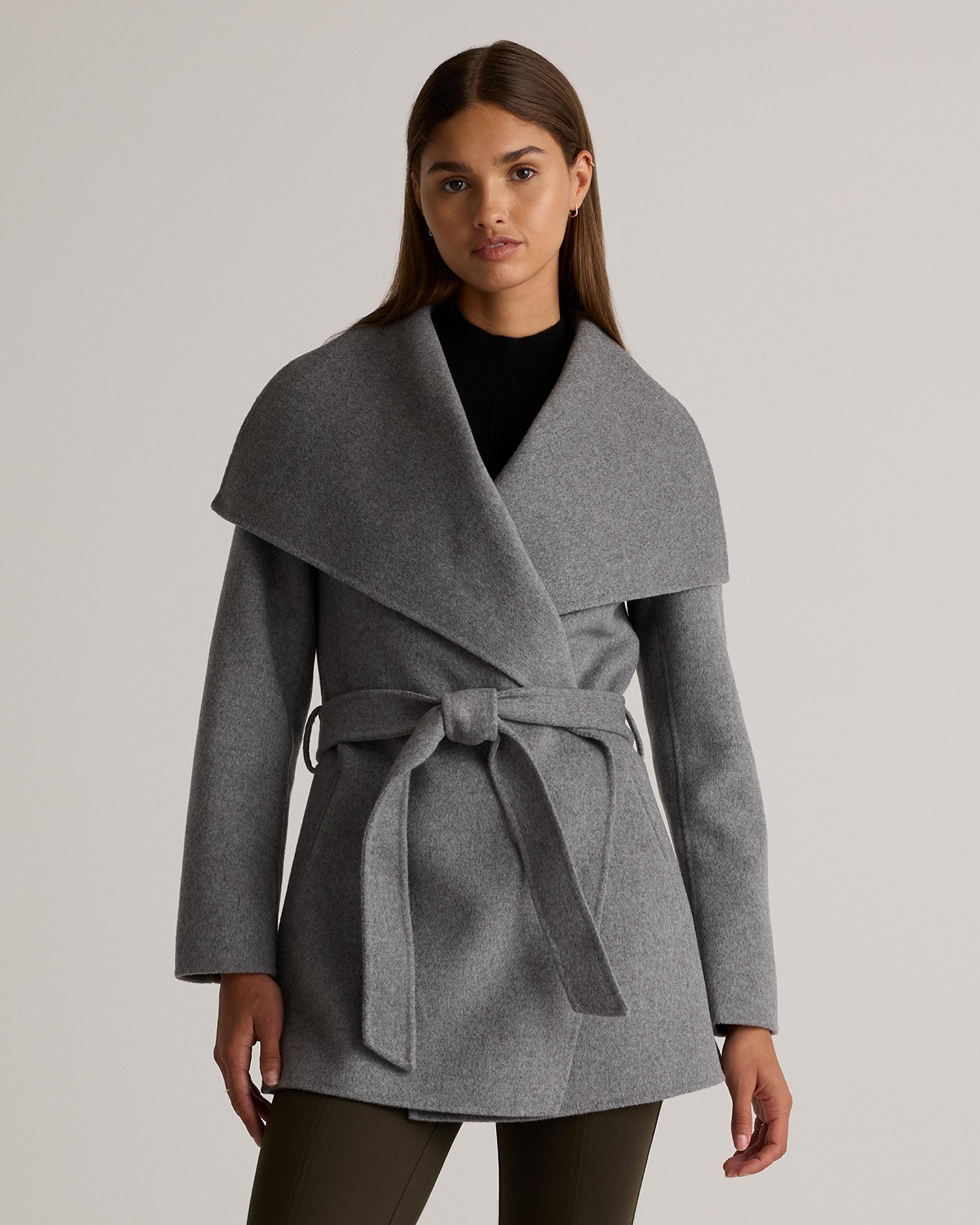 Double-Faced Merino Wool Draped Collar Short Wrap Coat Product Image