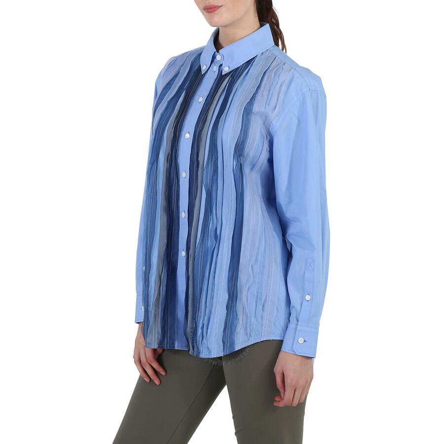 BURBERRY Ladies Vivid Cobalt Silk Pleated Shirt Product Image