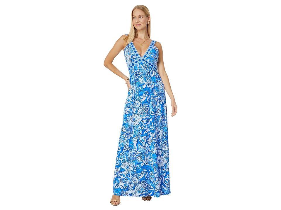 Lilly Pulitzer Serena V-Neck Maxi Dress Tang Flocking Fabulous Engineered Knit Dress) Women's Clothing Product Image