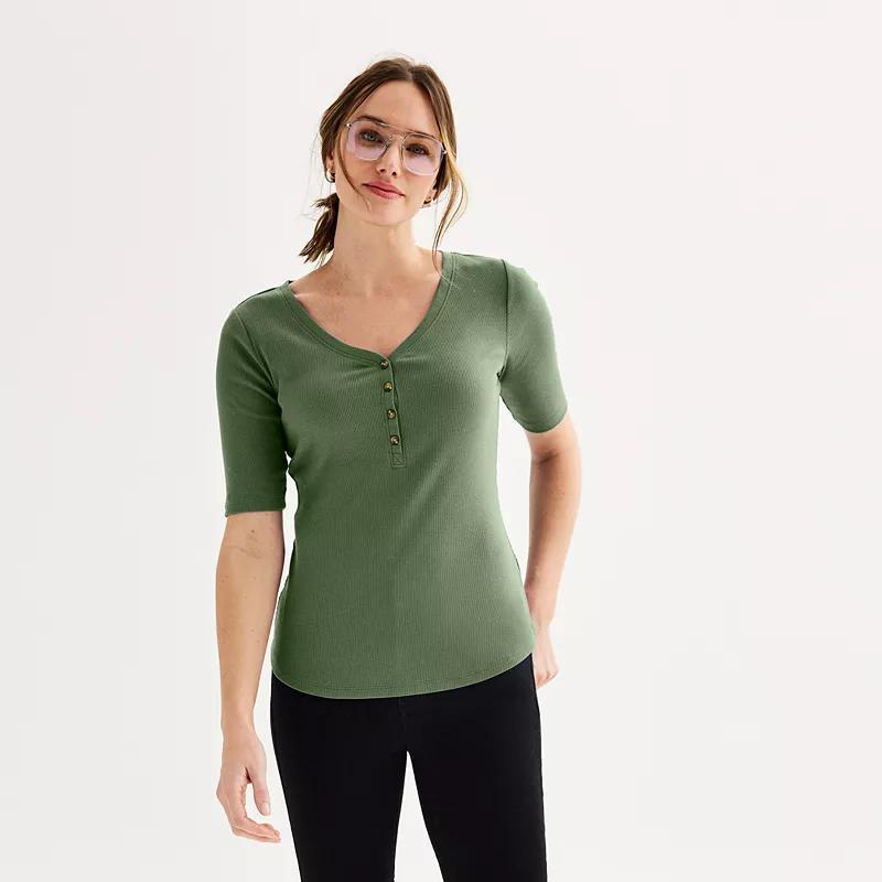 Petite Sonoma Goods For Life Slim Fit Elbow Sleeve Henley Top, Womens Manolo Green product image