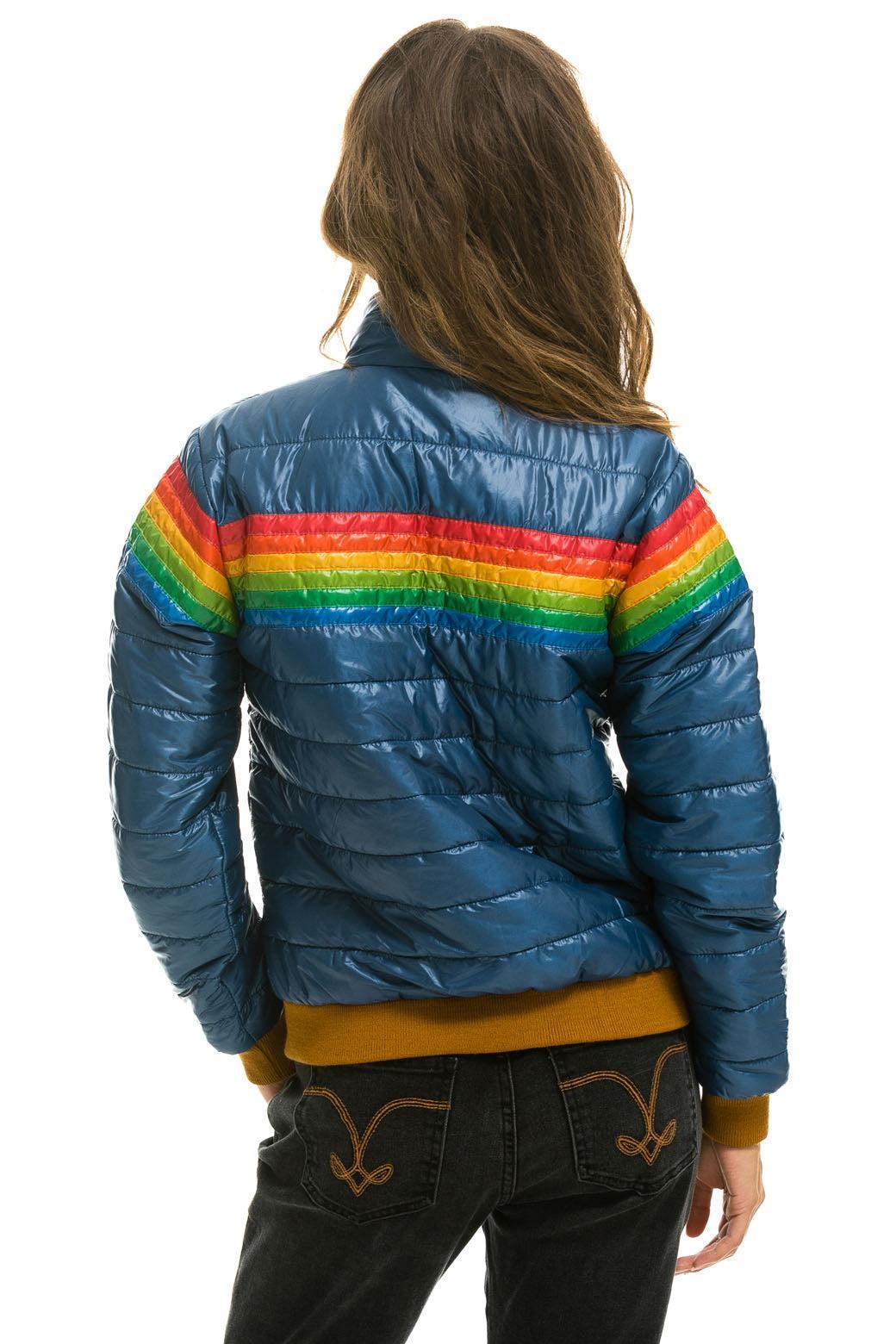 6 STRIPE RAINBOW SLEEVE JACKET -  GLOSSY DEEP BLUE Female Product Image