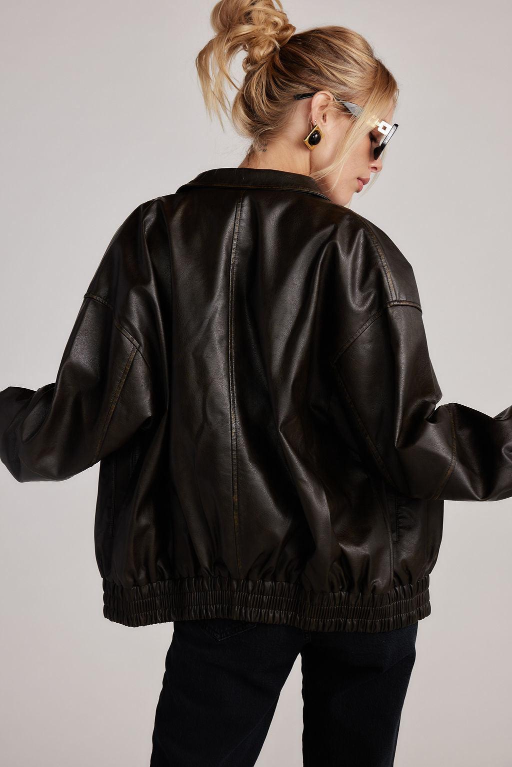 London Calling Brown Oversized Faux Leather Jacket Product Image