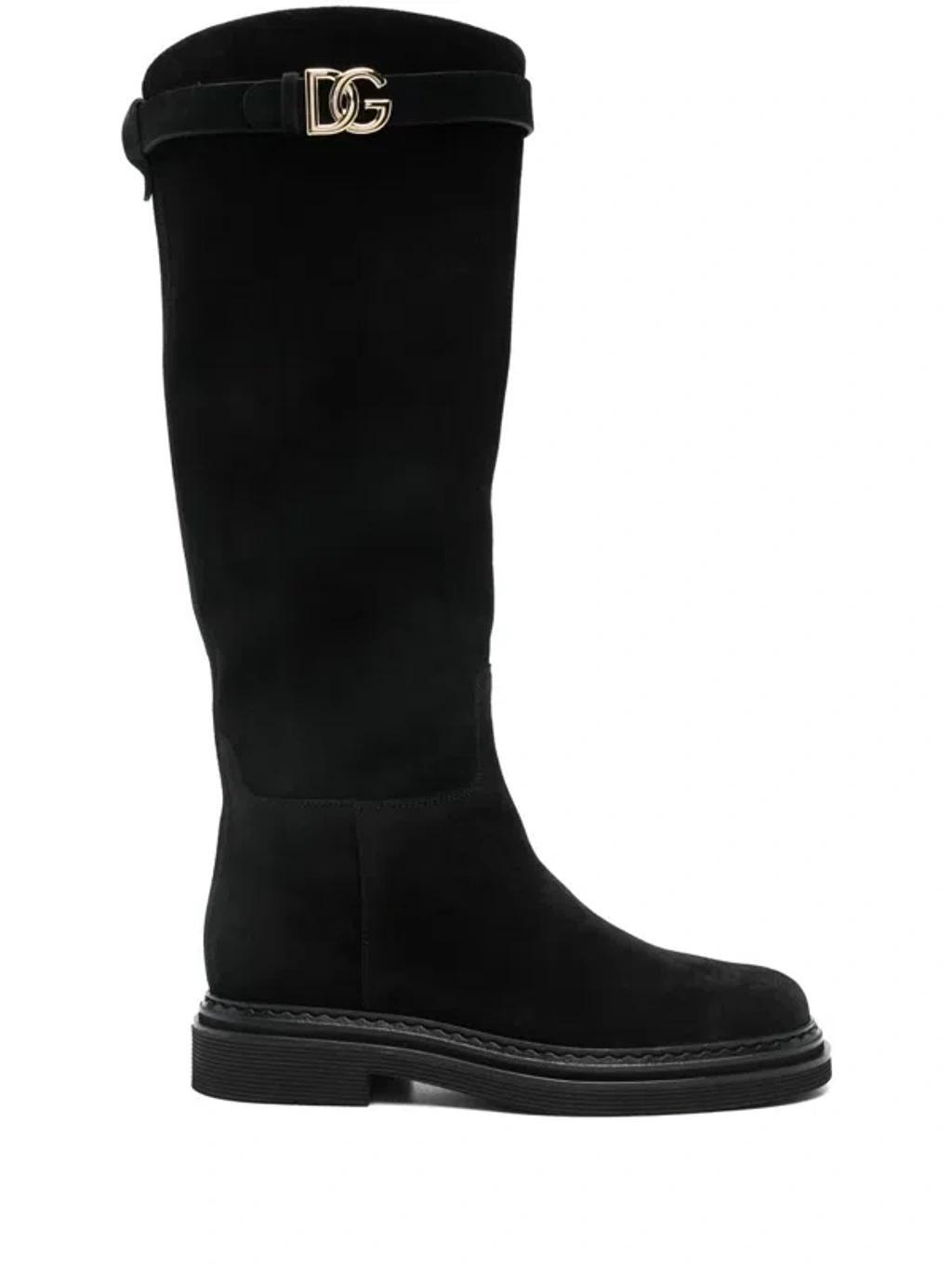 Logo Suede Knee-high Boots In Black product image