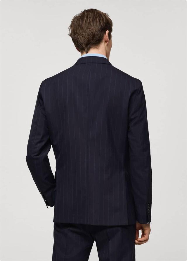 MANGO MAN - Wool pinstripe double-breasted suit blazer dark navyMen Product Image