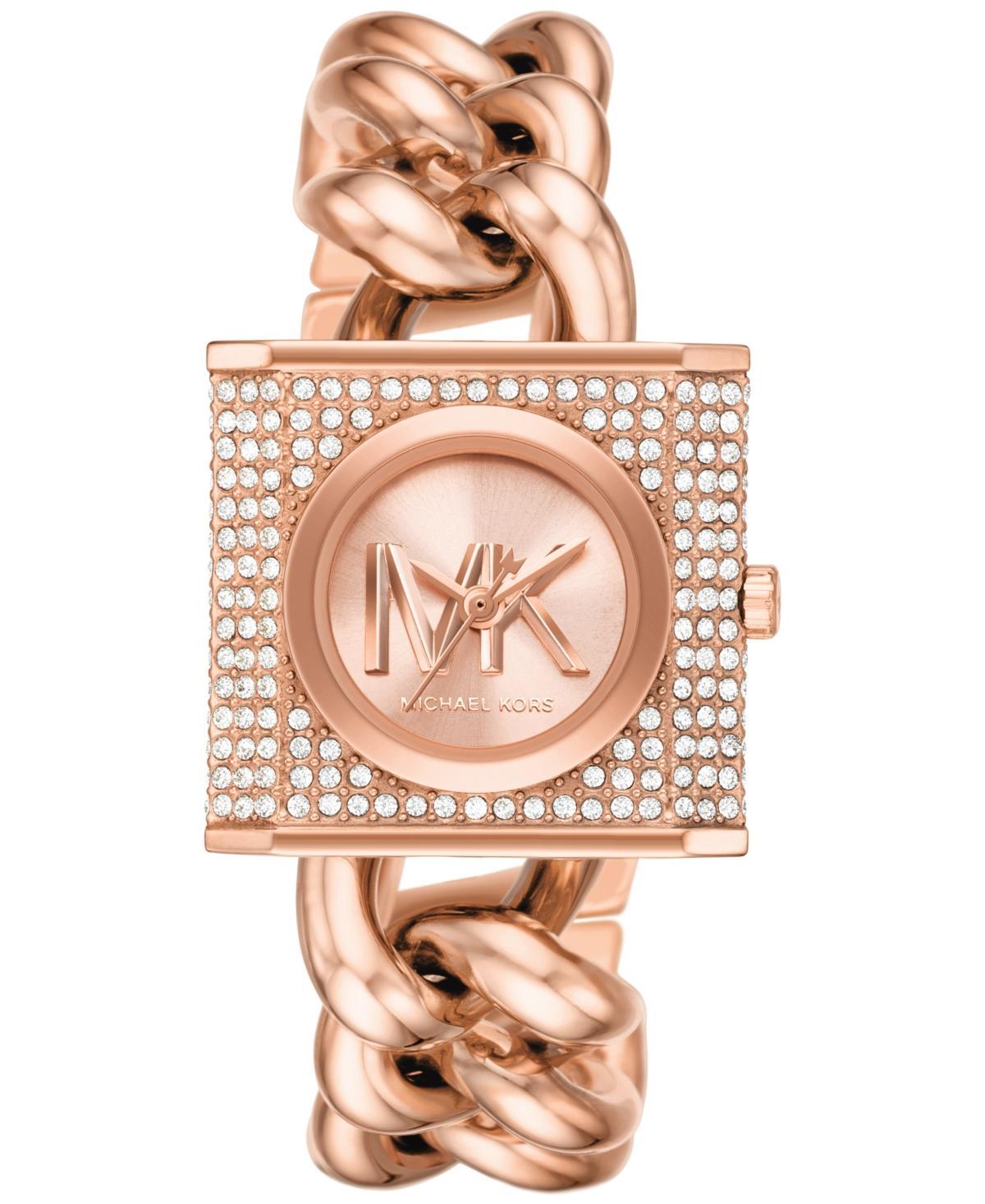 Michael Kors Womens MK Chain Lock Three-Hand Stainless Steel Bracelet Watch Product Image