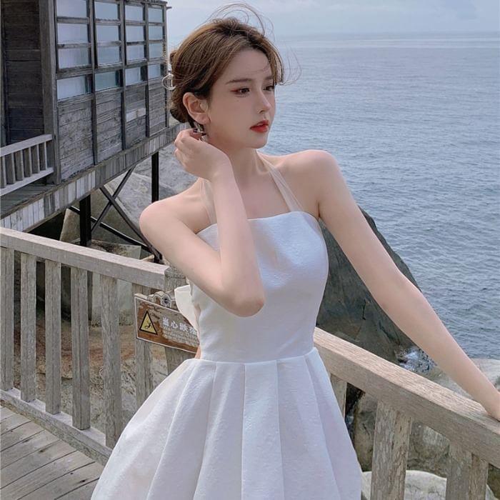 Halter Plain Open Back Mini A-Line Dress Product Image