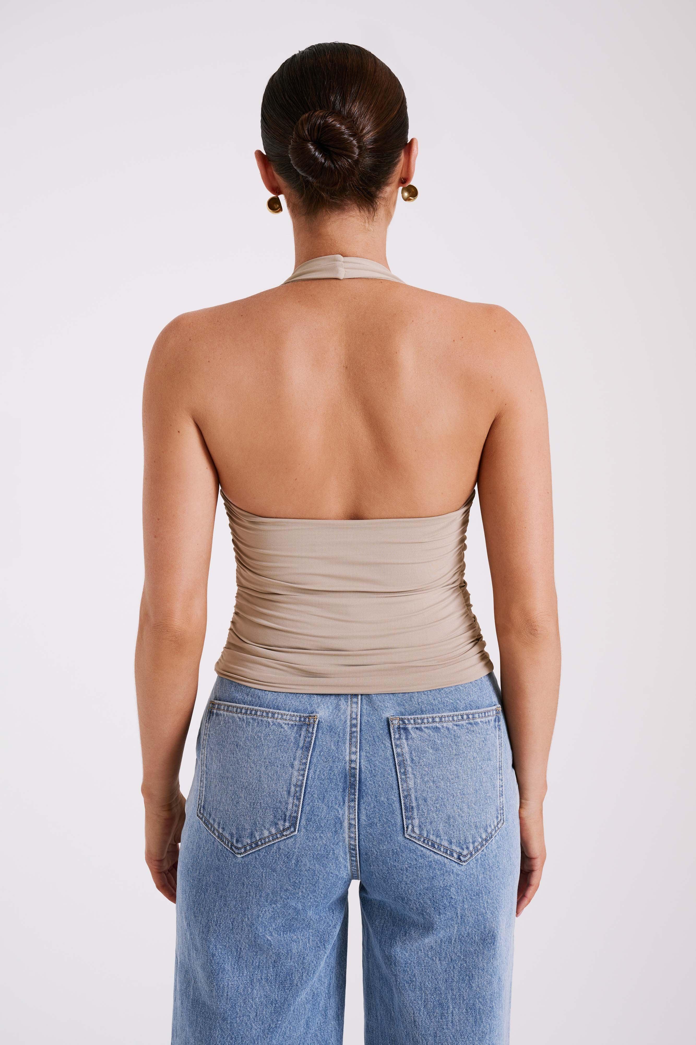 Marie Recycled Nylon Halter Top - Taupe Product Image