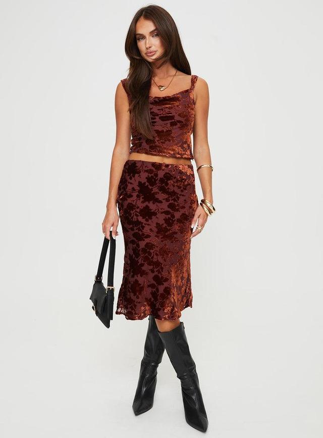 Devore Midi Skirt Burgundy Product Image