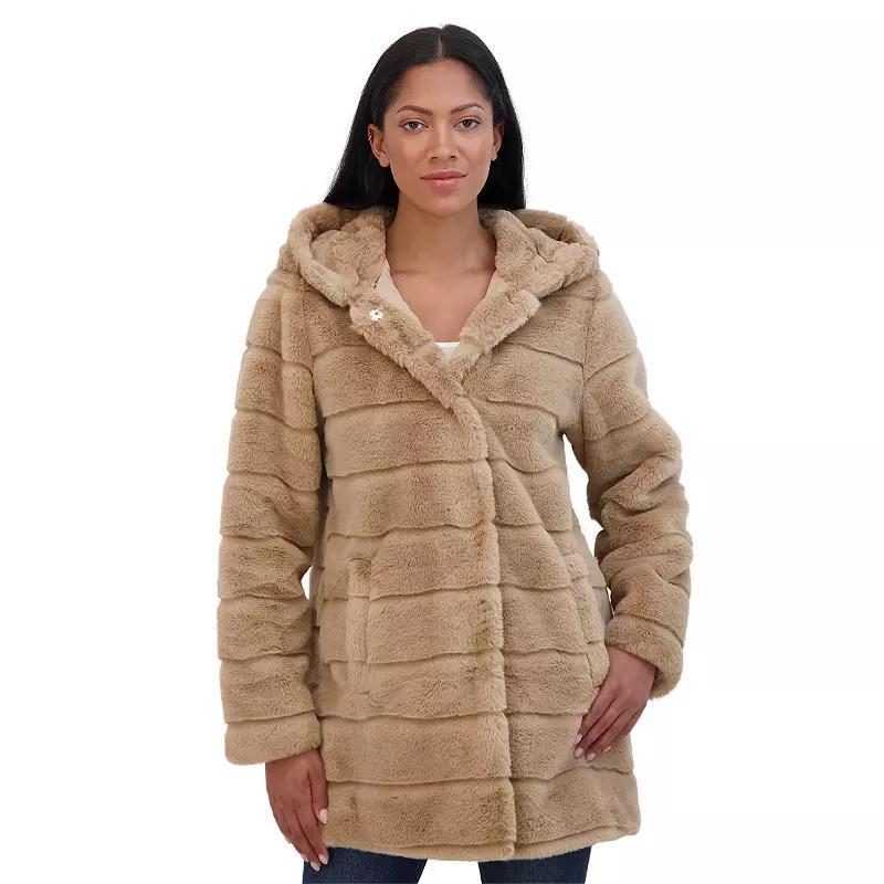 Womens Sebby Collection Hooded Reversible Faux-Fur Coat Product Image