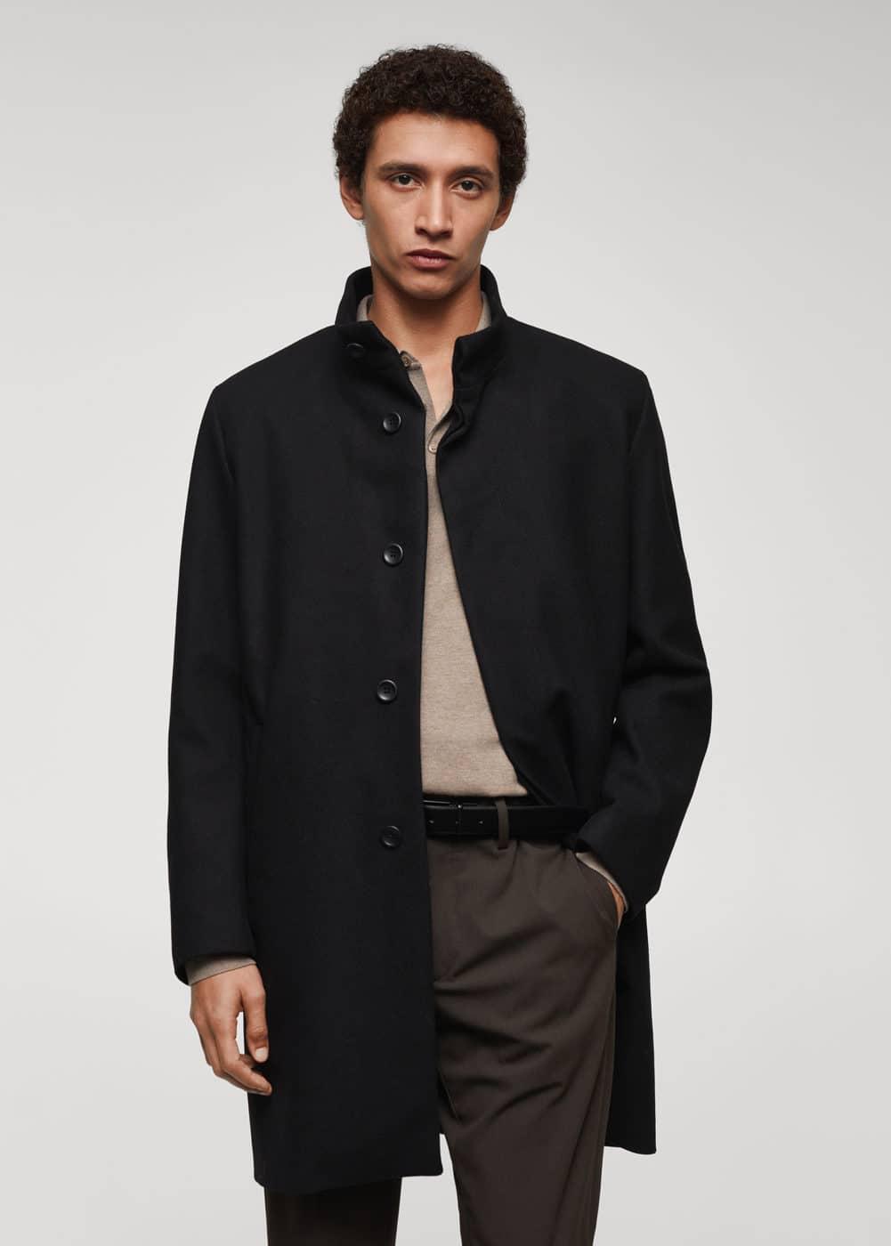 MANGO MAN - Wool funnel neck coat blackMen Product Image