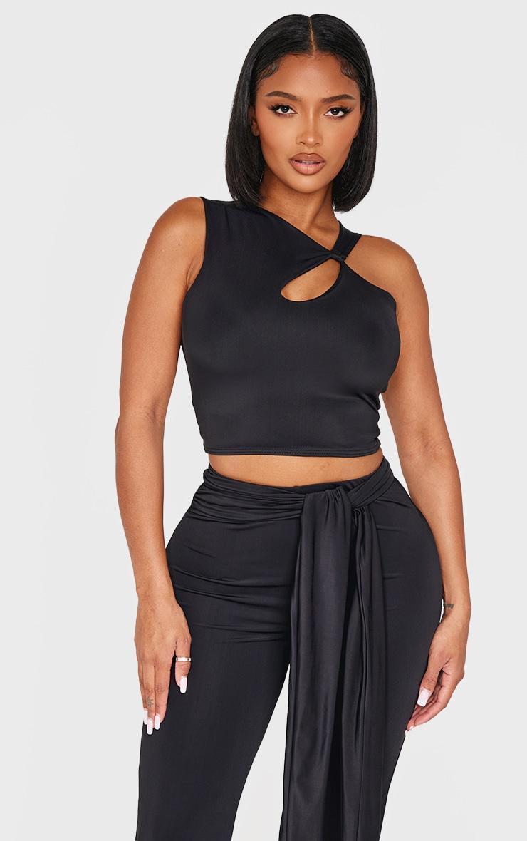 Shape Black Sculpt Twist Shoulder Crop Top Product Image