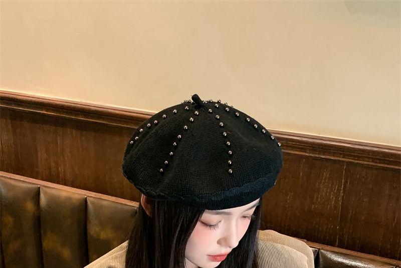 Studded Knit Beret Hat Product Image