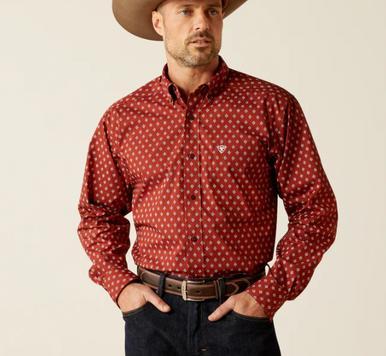 Ariat® Men's L/S Burgundy Diamond Print Pax Classic Fit Button Shirt Product Image