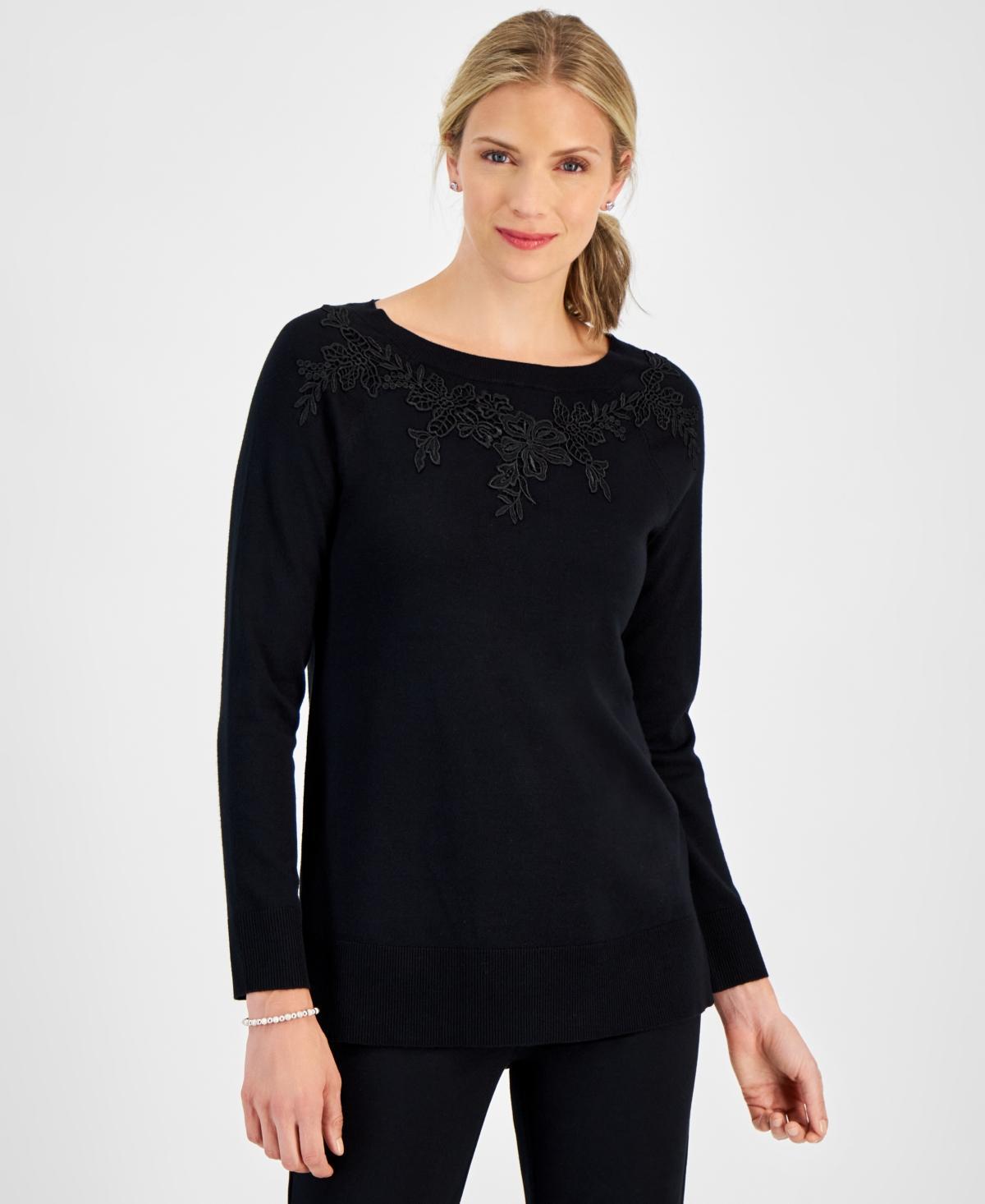 Jm Collection Womens Applique Boat-Neck Sweater, Created for Macys Product Image