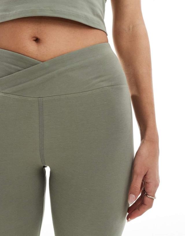 ASOS 4505 slim kick leggings with wrap waist in soft touch fabric in olive green  Product Image