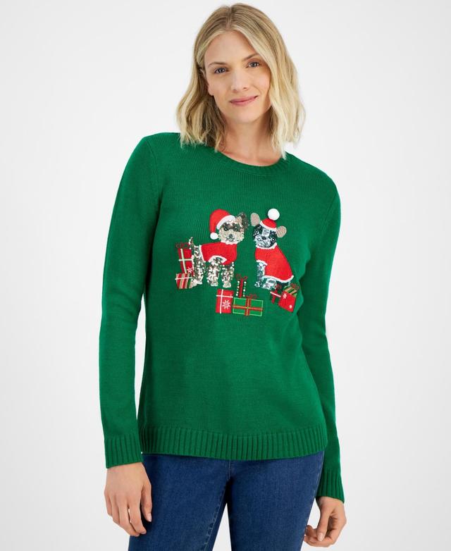 Holiday Lane Womens Sequined Dogs Crewneck Sweater, Created for Macys Product Image