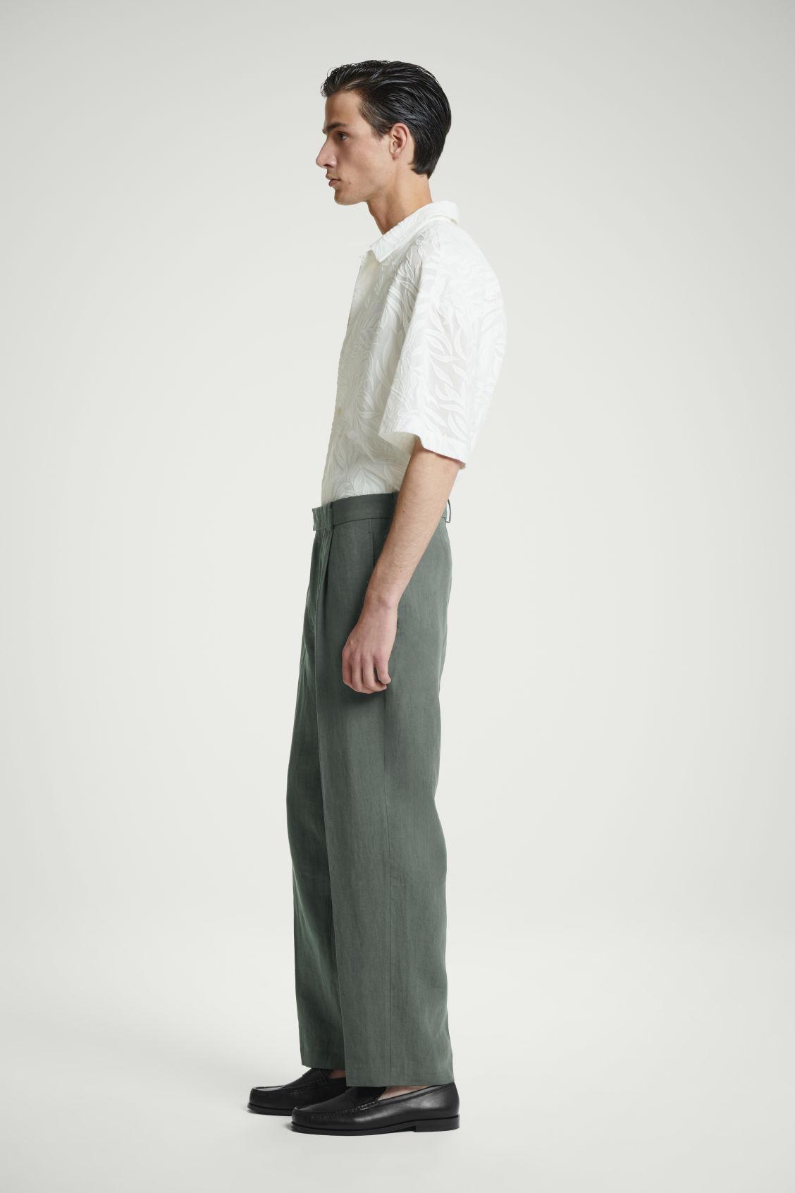 PLEATED STRAIGHT-LEG LINEN TROUSERS Product Image