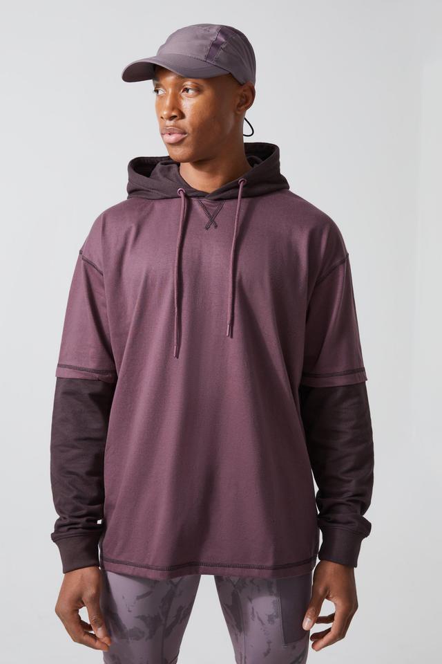 Active Heavy Loopback T-shirt Layered Hoodie | boohooMAN USA Product Image