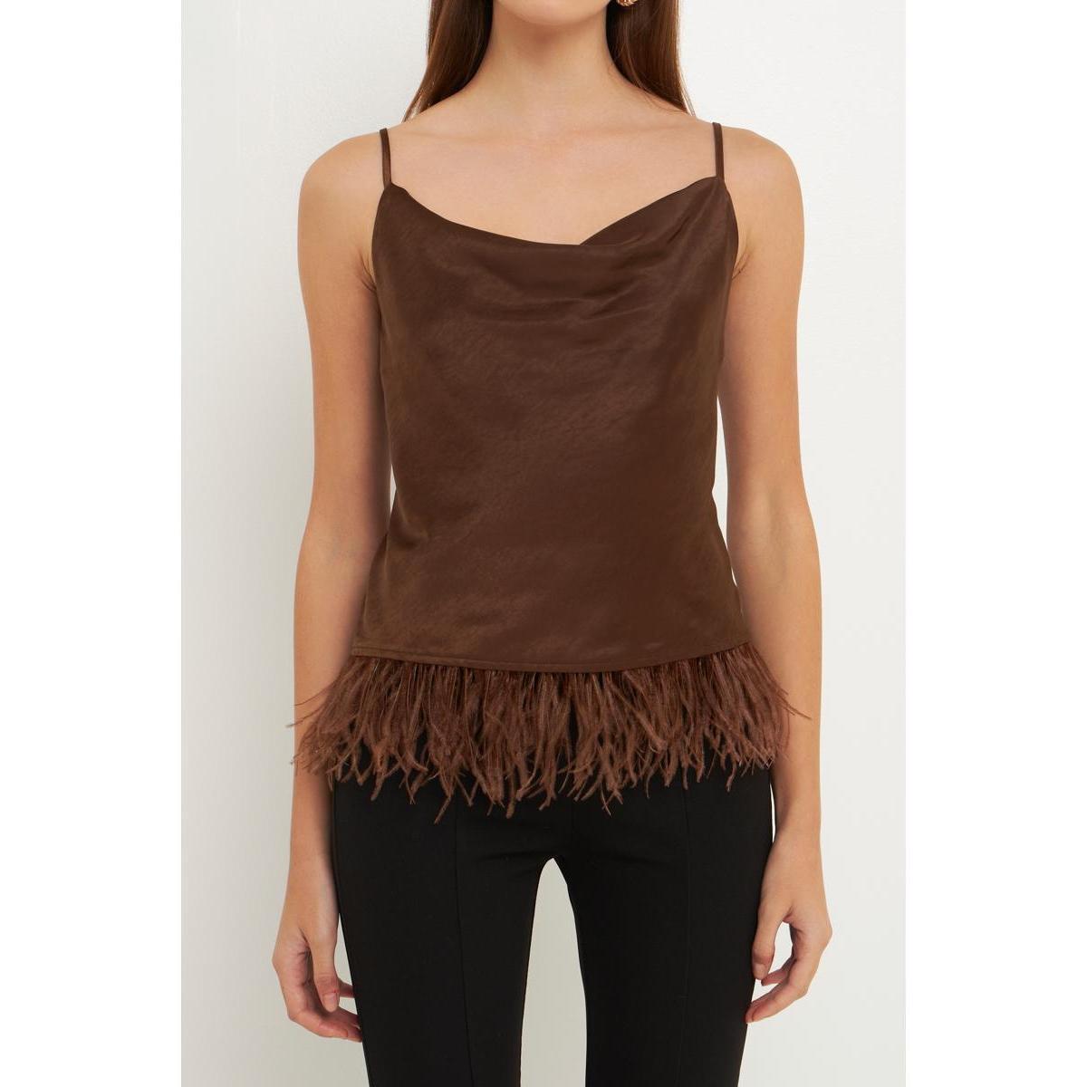 Endless Rose Feather Hem Satin Camisole Product Image