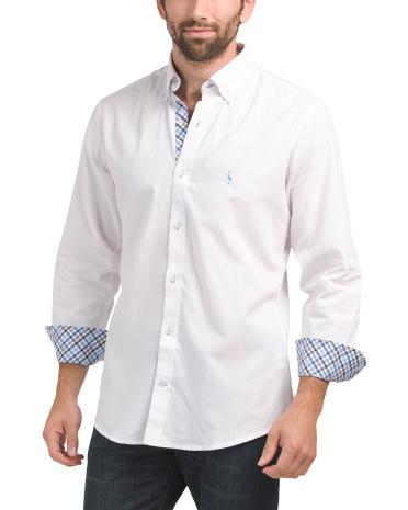 Solid Pinpoint Cotton Stretch Shirt For Men Product Image