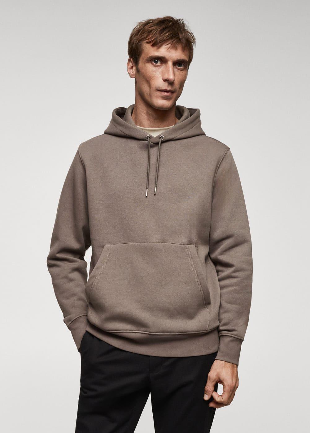 MANGO MAN - Cotton kangaroo-hooded sweatshirt mink greyMen Product Image