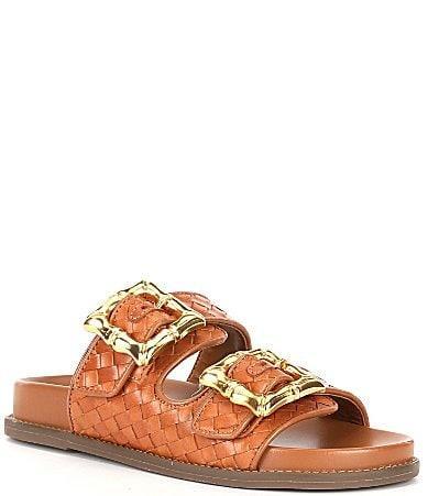 Schutz Enola Sporty Woven Leather Bamboo Buckle Detail Slide Sandals Product Image