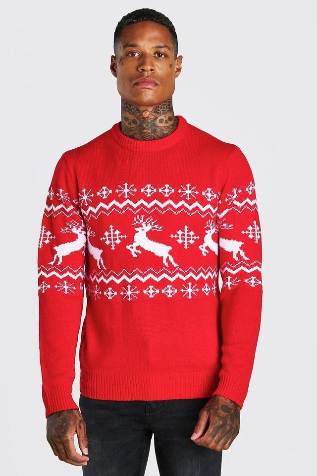 Reindeer Fair Isle Christmas Sweater | boohooMAN USA Product Image