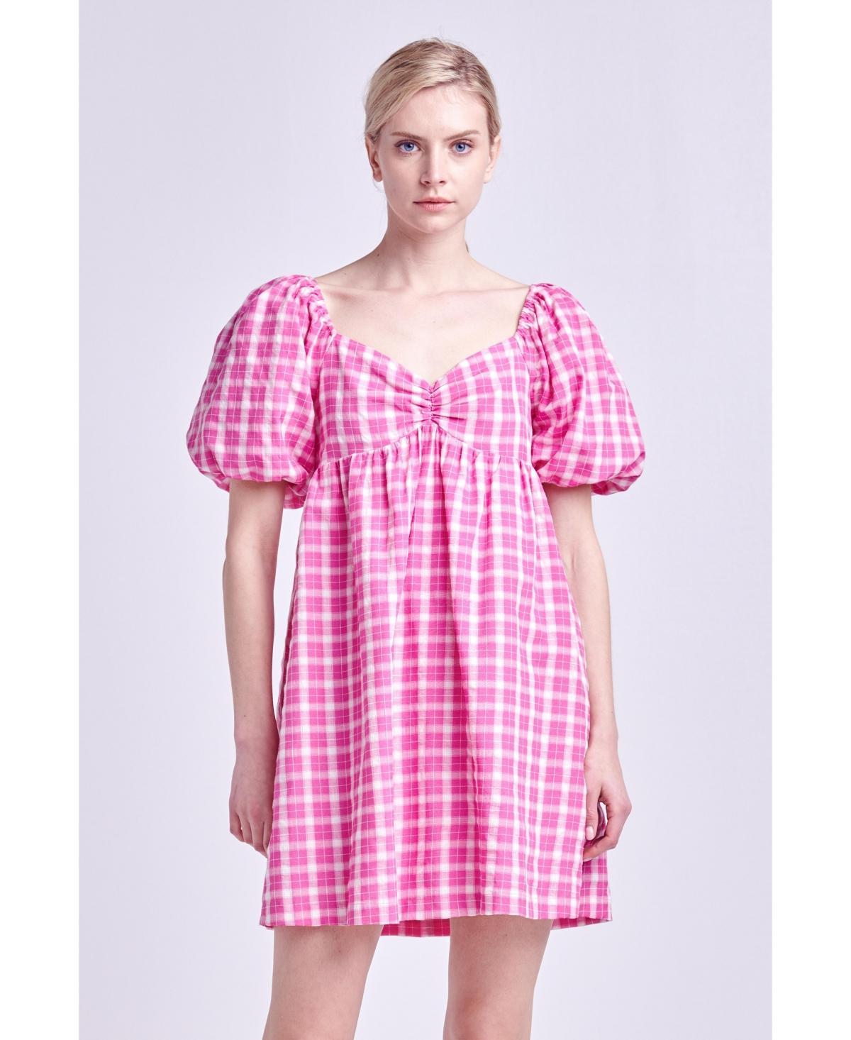 English Factory Womens Gingham Linen Sweetheart Baby Doll Dress product image