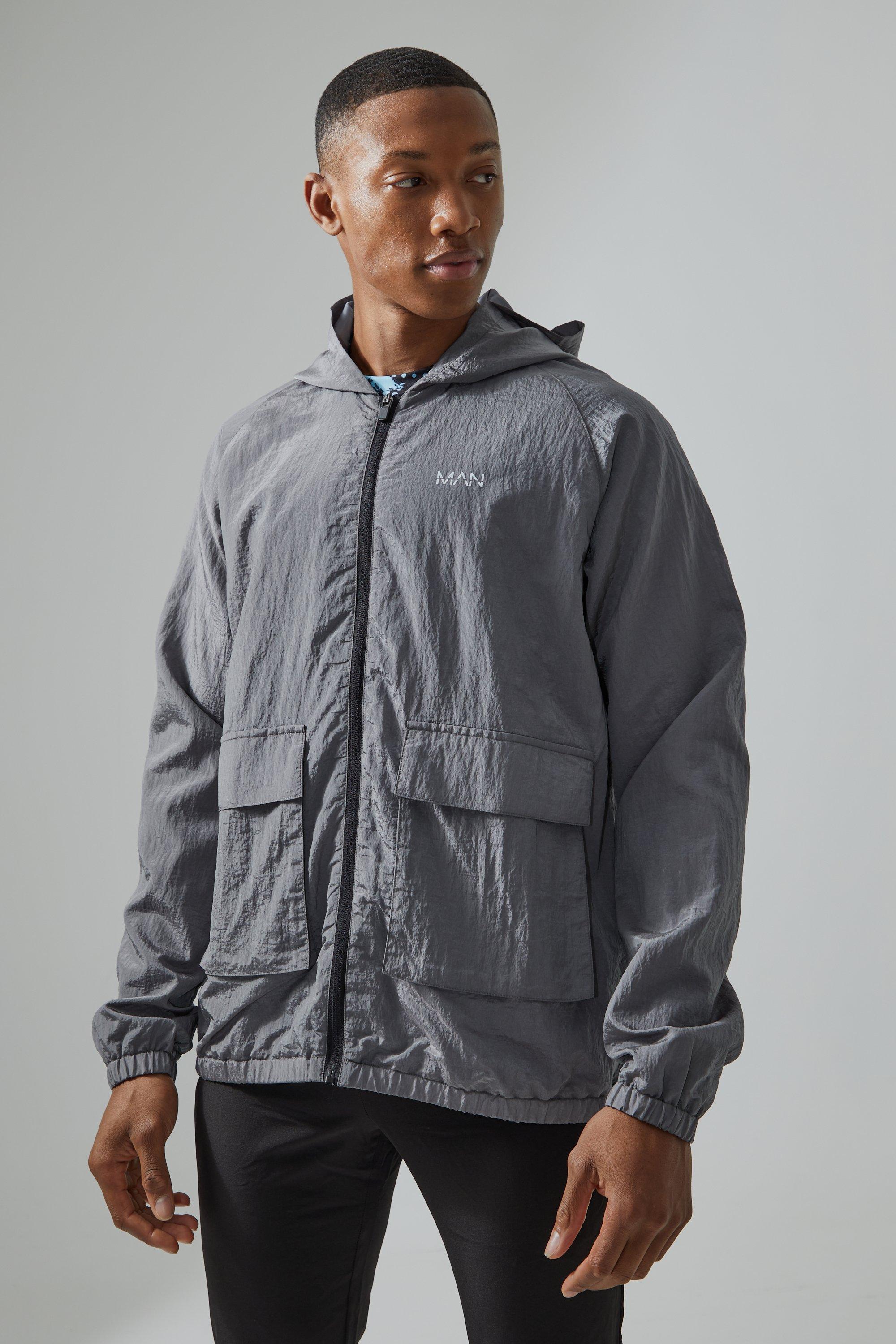 Man Active Crinkle Nylon Utility Windbreaker | boohooMAN USA Product Image