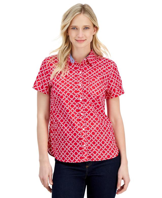 Nautica Jeans Womens Cotton Circle-Link Print Camp Shirt Product Image