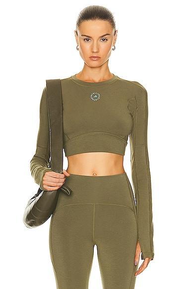 adidas by Stella McCartney True Strength Yoga Crop Top in Olive Product Image
